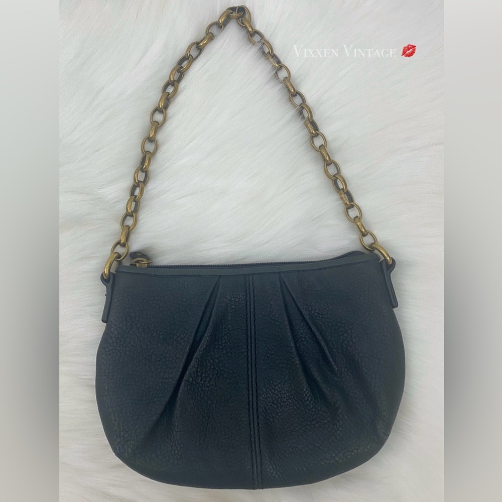 VINTAGE Y2K FOSSIL CHAIN STRAP 'LEATHER SHOULDER MINI BAG' IN BLACK - Picture 4 of 8